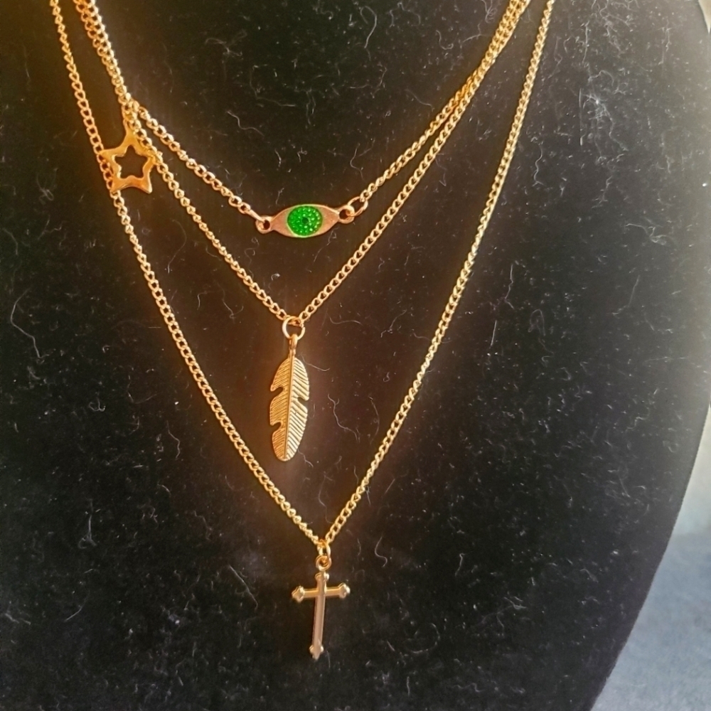 Women's Fashion Jewelry Pendant Eye Leaf Cross Layered Necklace Bohemian - Picture 2 of 3